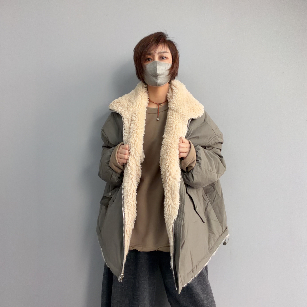 S143 毛毛翻领棉服舒适百搭时髦街拍拍照宽松休闲保暖