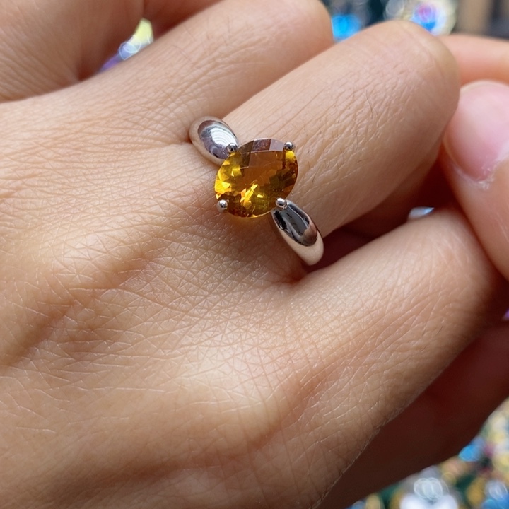 水晶戒指银S925镶嵌天然水晶戒指