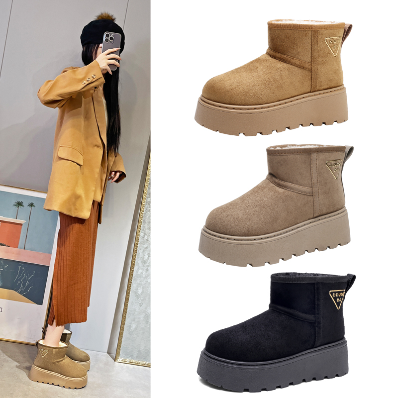 厚底雪地靴女皮毛一体面包鞋2025新款短靴子冬季加绒加厚保暖棉鞋