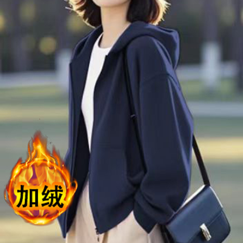 2025秋冬季加绒新款开衫宽松卫衣休闲韩版百搭减龄百搭设计感外套