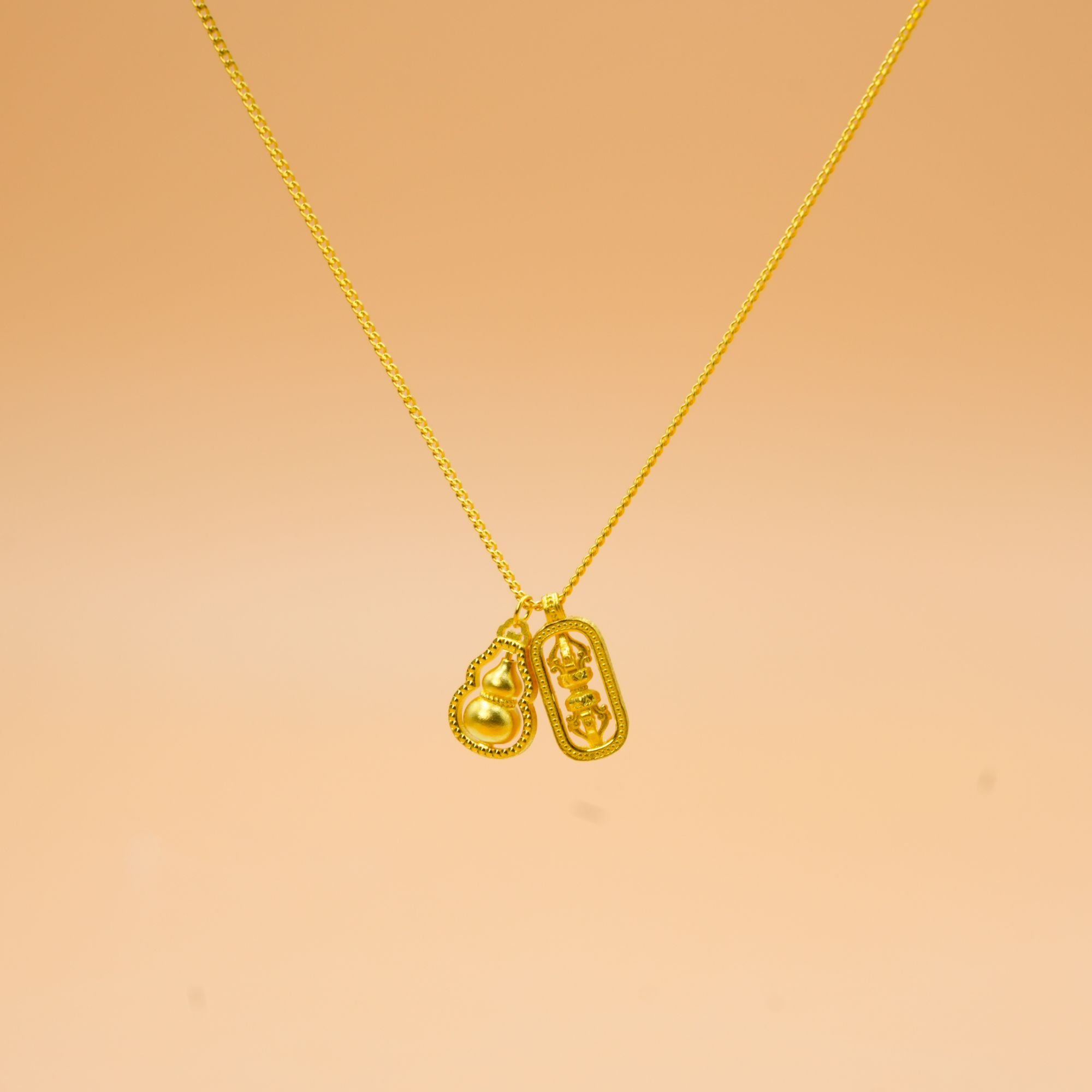 老庙足金999黄金葫芦金刚杵套链5G工艺