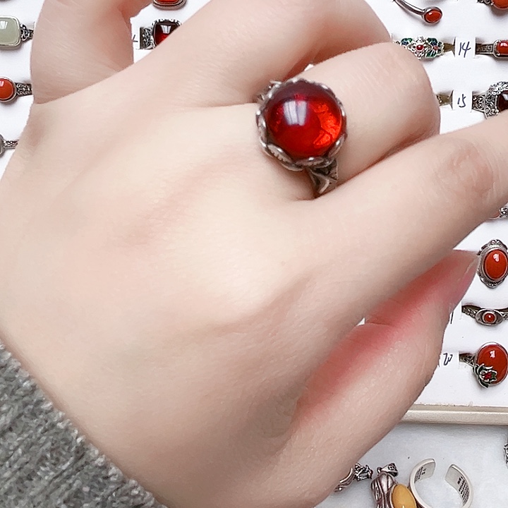 血珀银S925镶嵌戒指