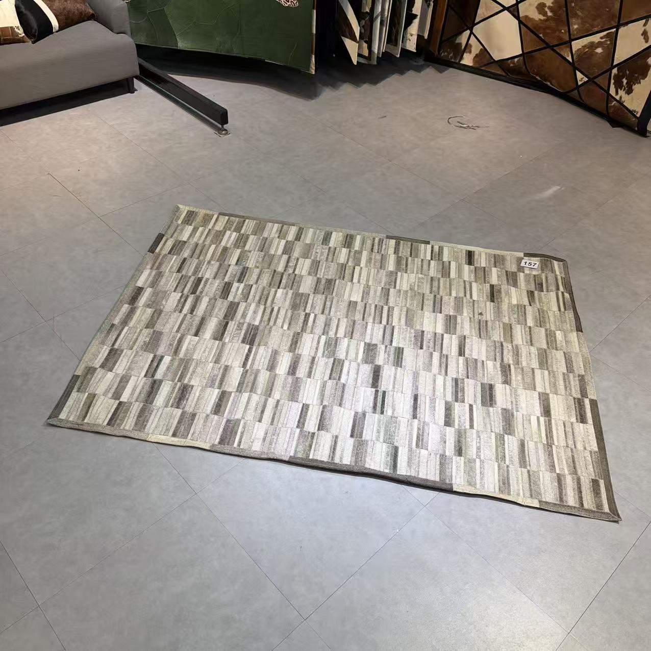 【157】直播秒杀特价160*224cm印度进口灰色手工牛皮毯