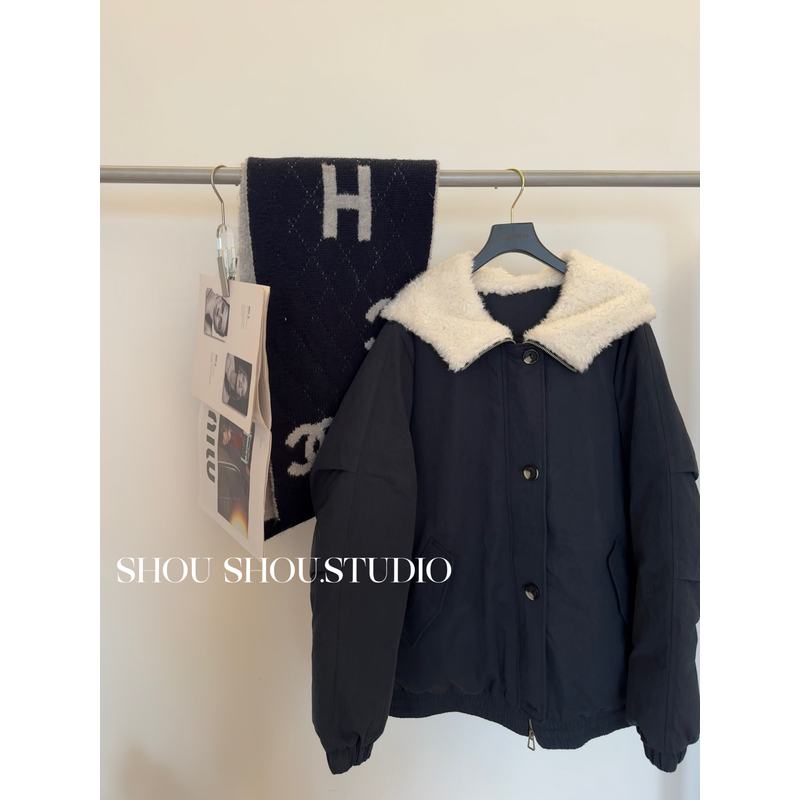 【夏夏】蓝莓果酱卷-大码连帽百搭保暖氛围感棉服外套S02267