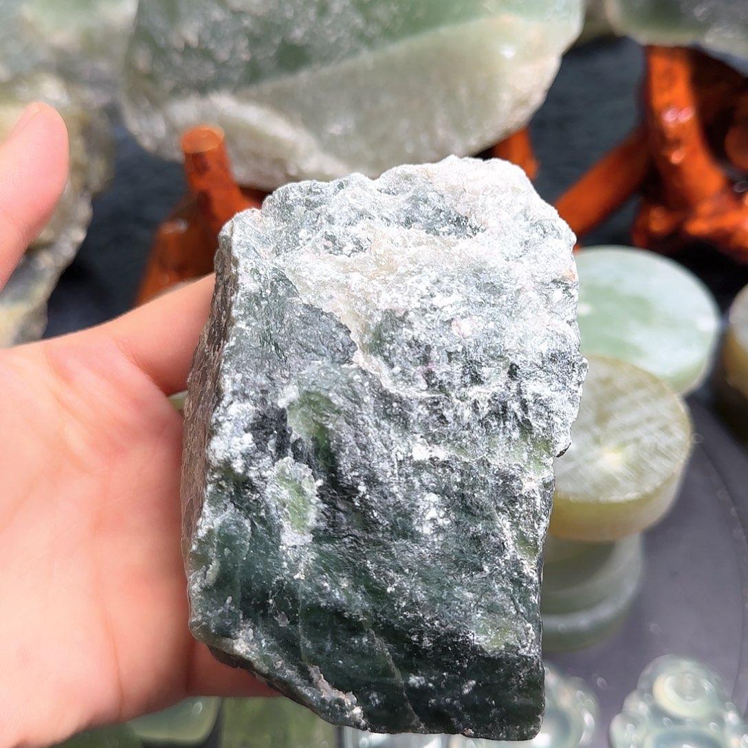 流***雨蛇纹石玉未镶嵌天然岫玉高透料子