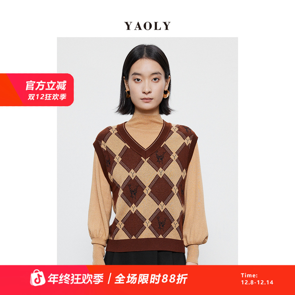 姚领yaoly女装专柜针织无袖背心复古针织衫847046323
