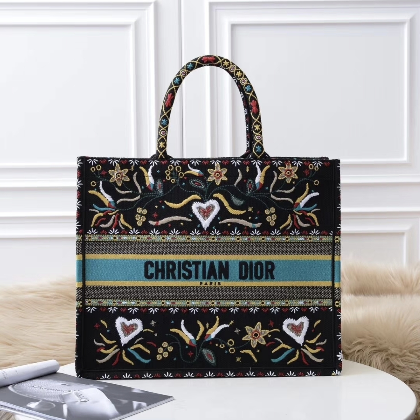99新 DIOR/迪奥 专场/ 黑色刺绣托特包 Book tote 大号