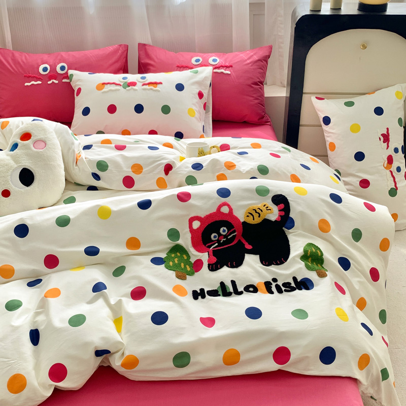 喜番丨多巴胺系列 A类全棉三件套四件套100%纯棉 毛巾绣 床单床笠