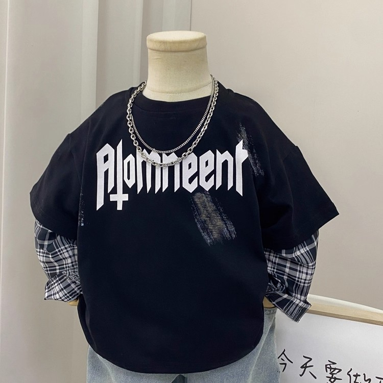 男童长袖t恤春秋2025新款儿童休闲韩版潮酷黑色帅气时髦男孩痞帅