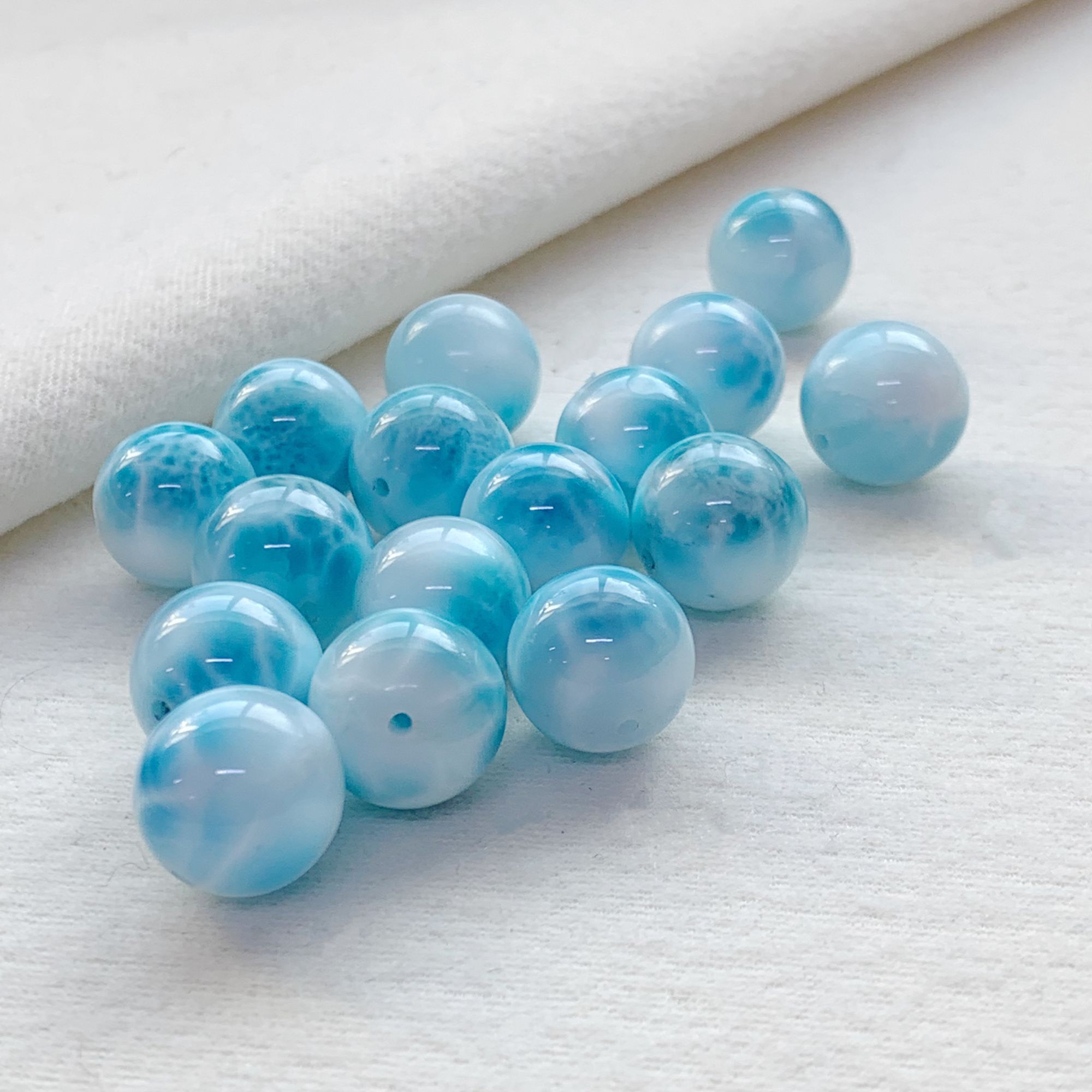 DZ39天然海纹石单珠圆珠散珠适合DIY高级蓝色多样性发一