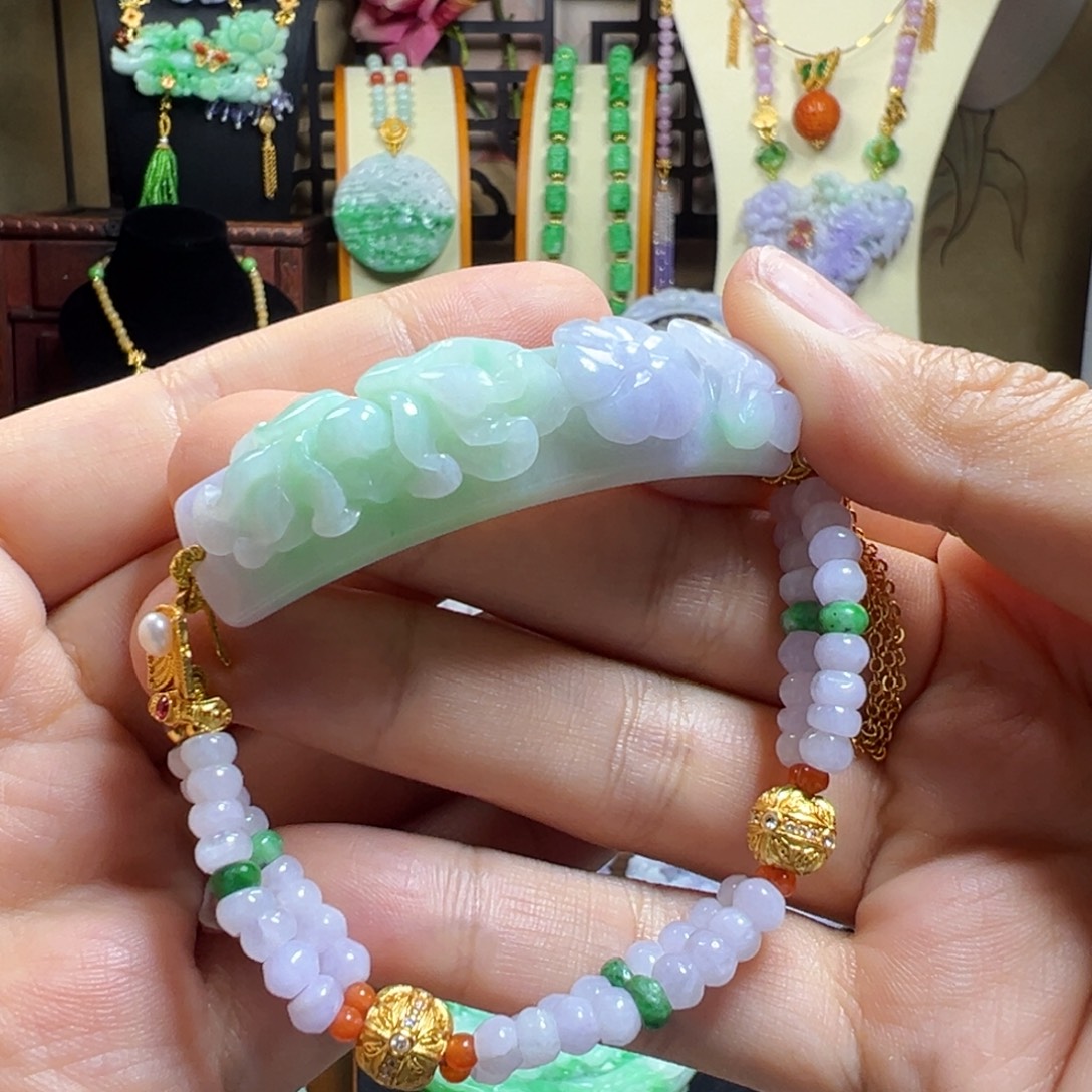 翡翠未镶嵌毛衣链冰春彩手牌