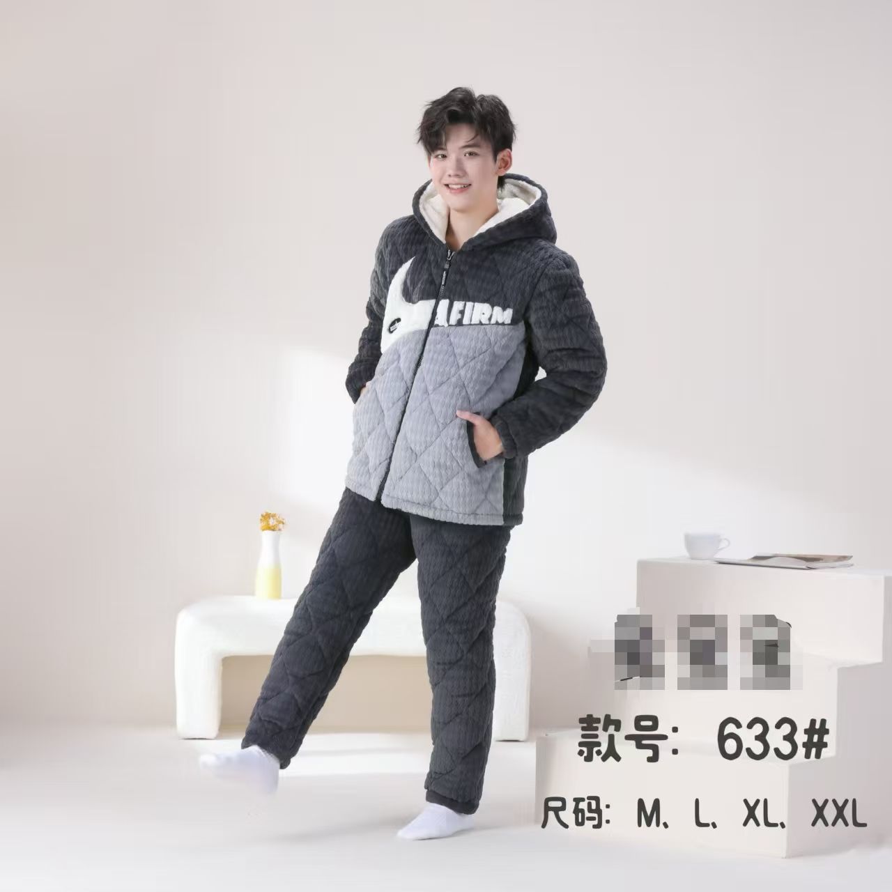 冬季男女孩加厚夹棉大童卡通家居服10周岁左右儿童
