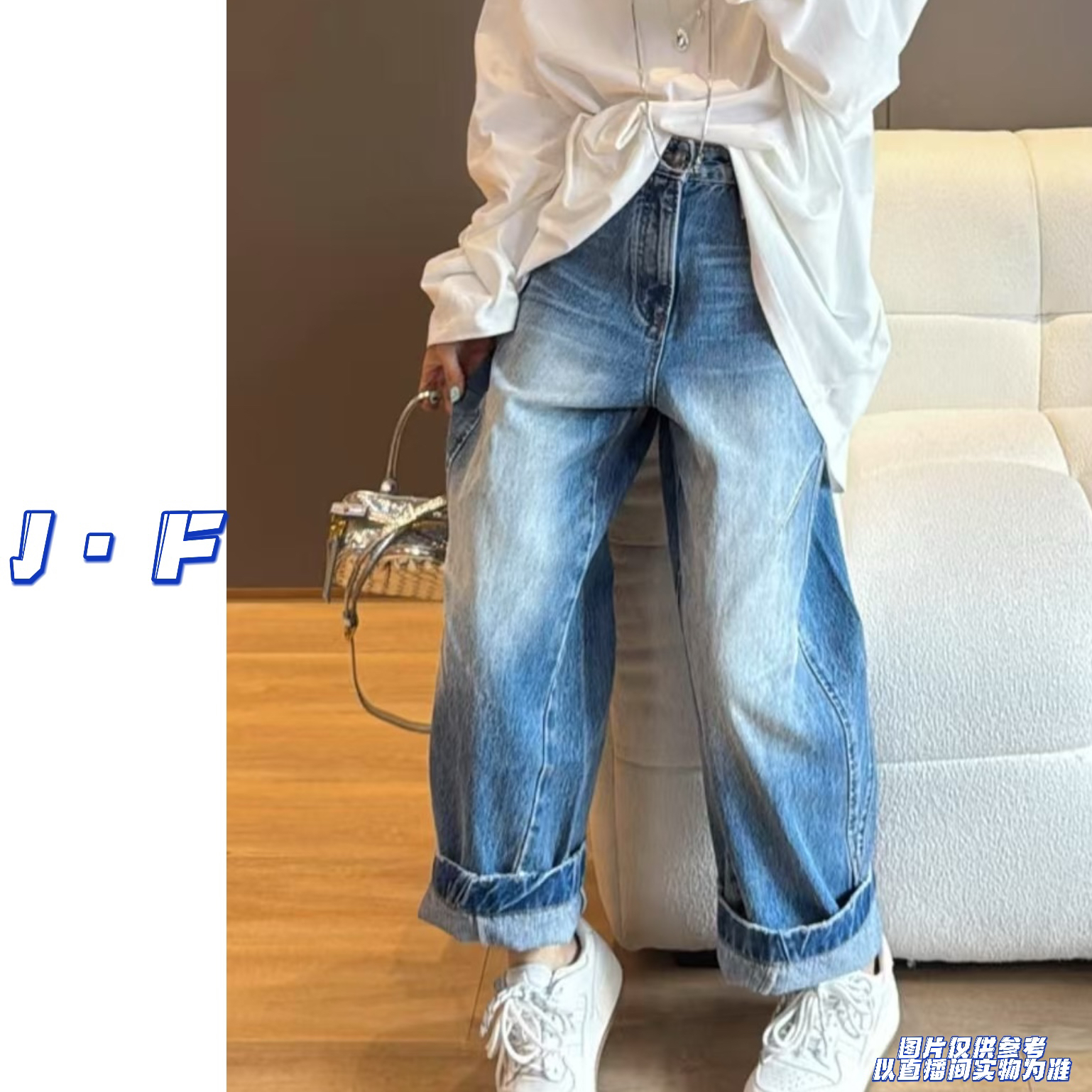 JF定制大码女装2899休闲宽松哈伦牛仔老爹裤