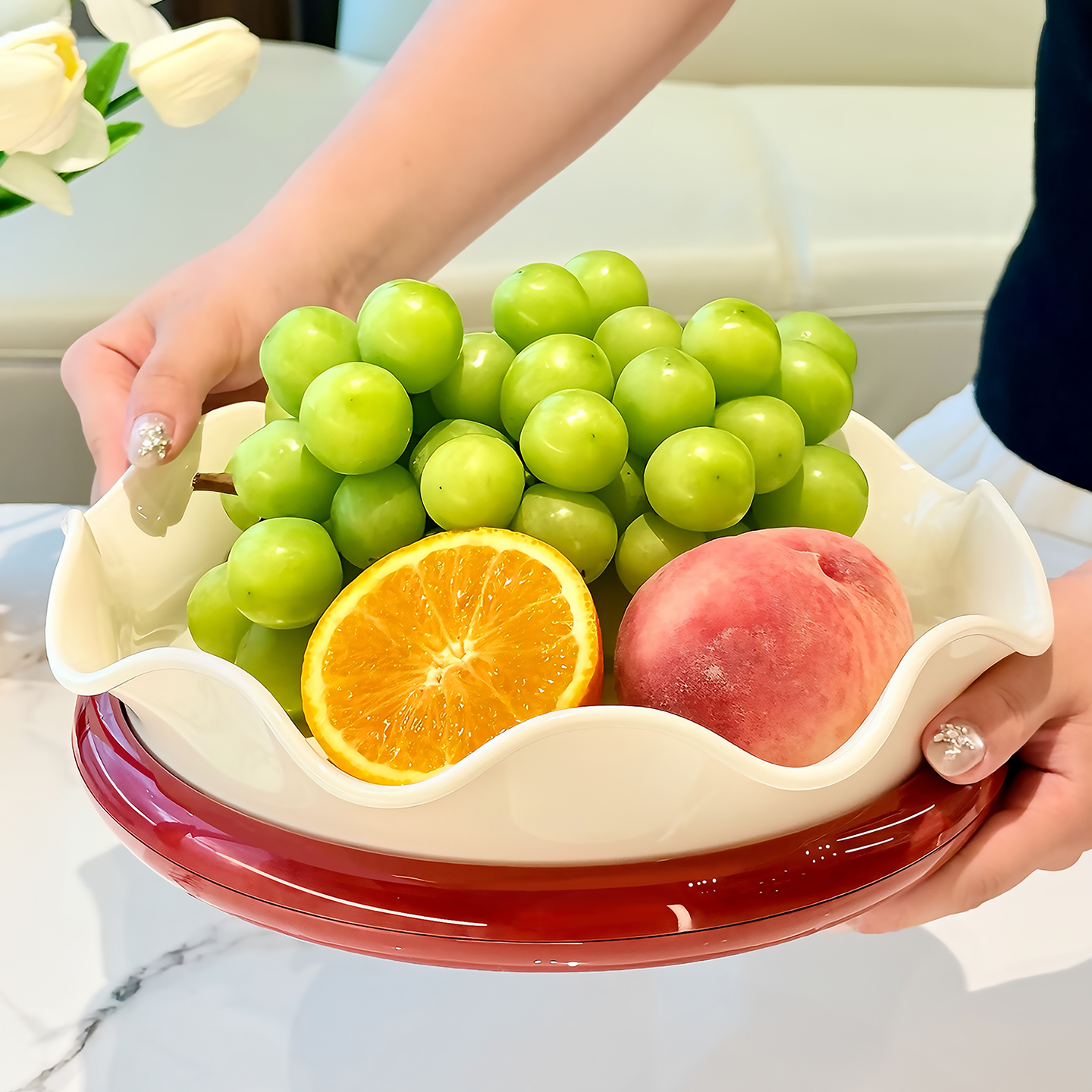 轻奢旋转水果盘客厅家用零食摆放盘新款高端精致茶几糖果盘干果盘