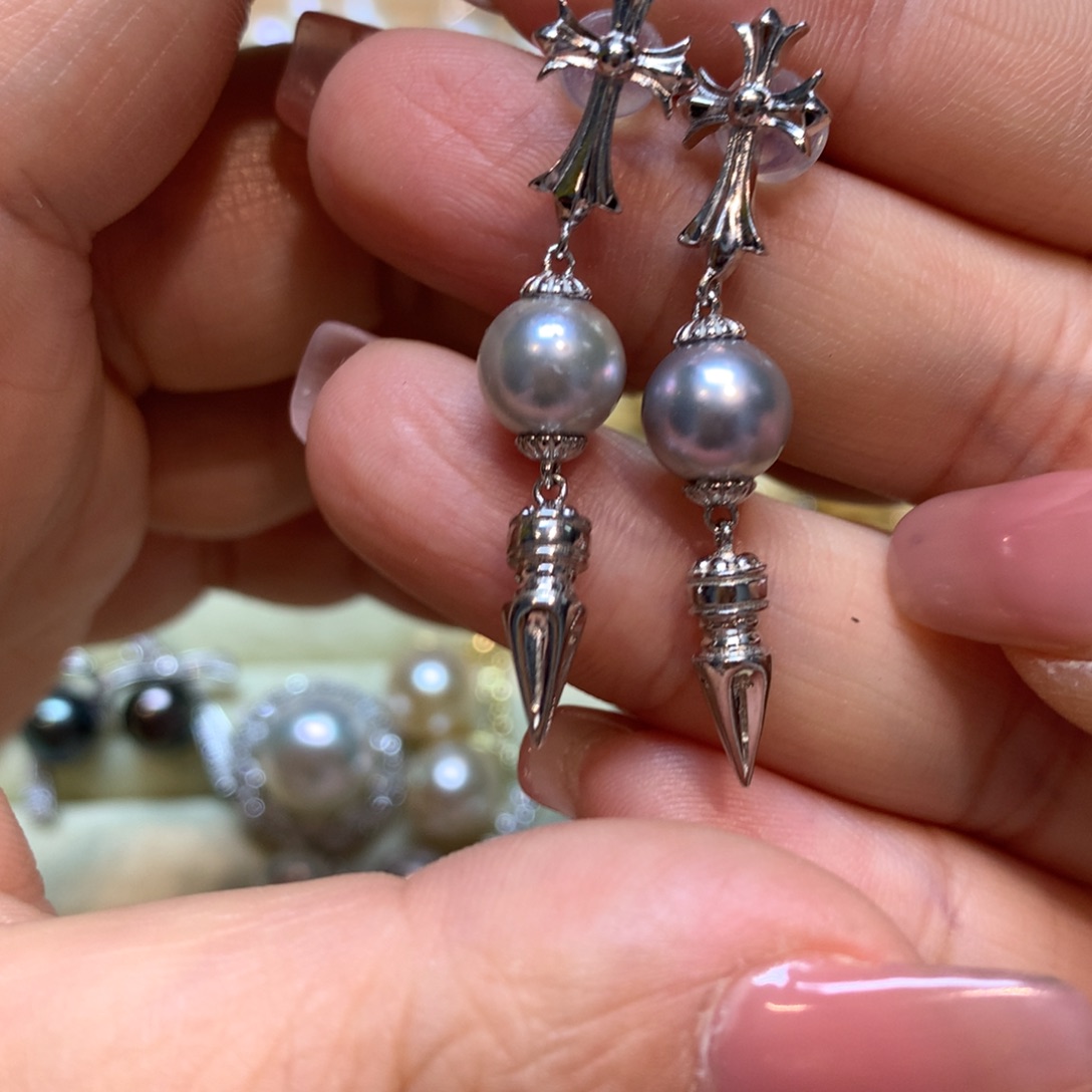 海水珍珠耳饰银S925镶嵌