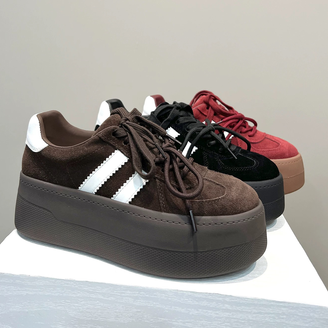 双11福利！秋款牛皮5cm厚底百搭德训休闲鞋T2321