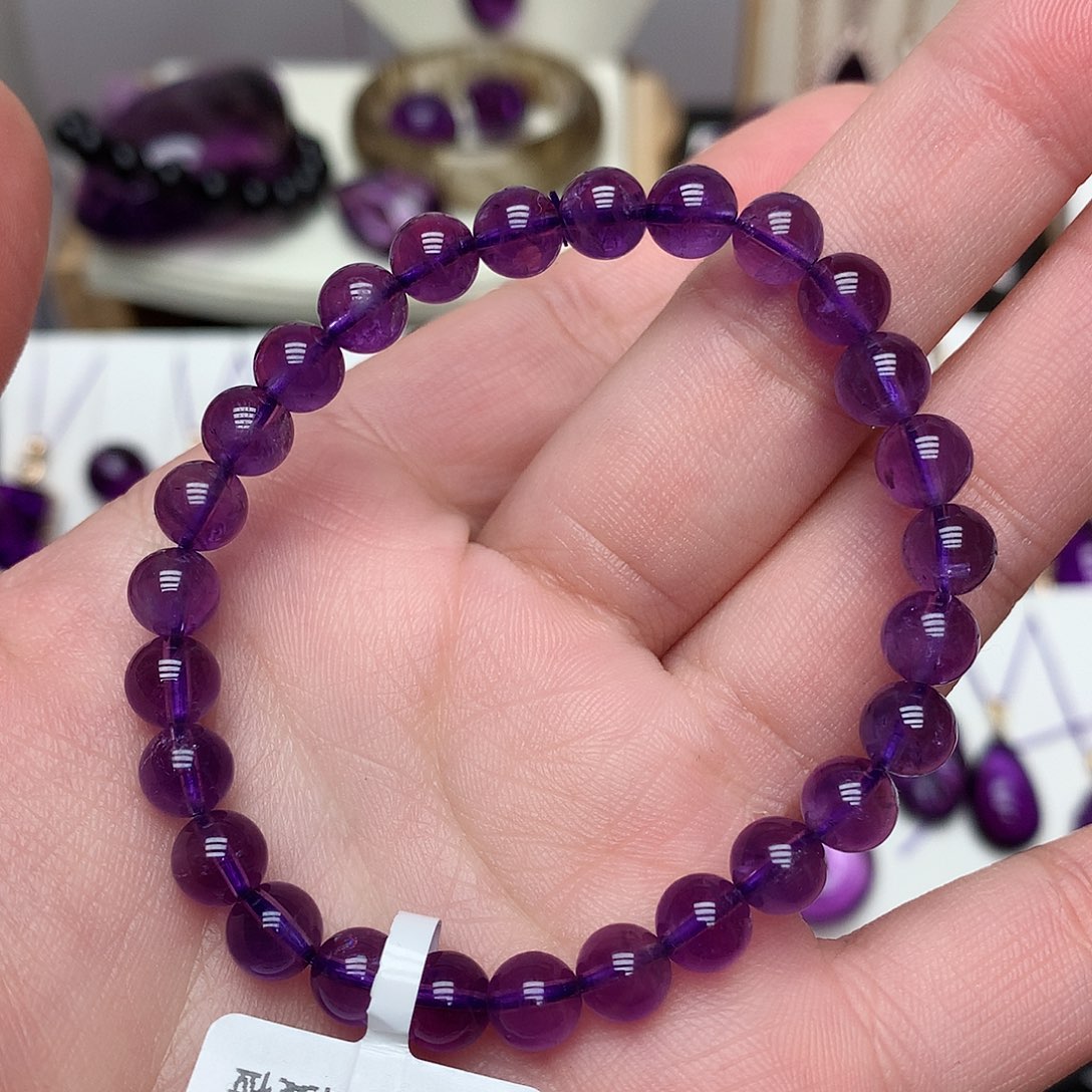 紫晶乌拉圭手串7mm有棉未镶嵌