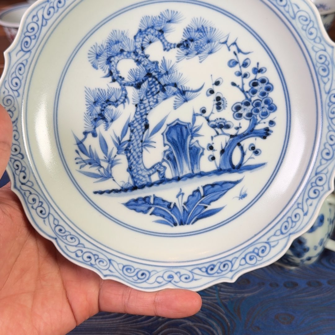 景德镇全手工手绘仿元松竹梅壶承