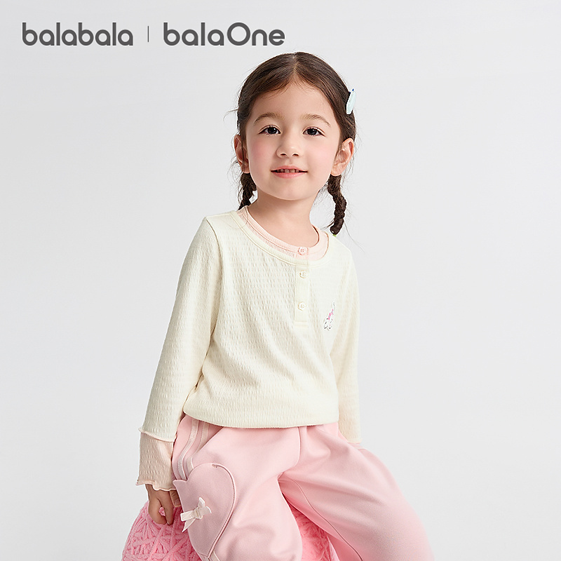 【balaOne】巴拉巴拉童装女童长袖t恤假两件打底衫宝宝2025秋上衣