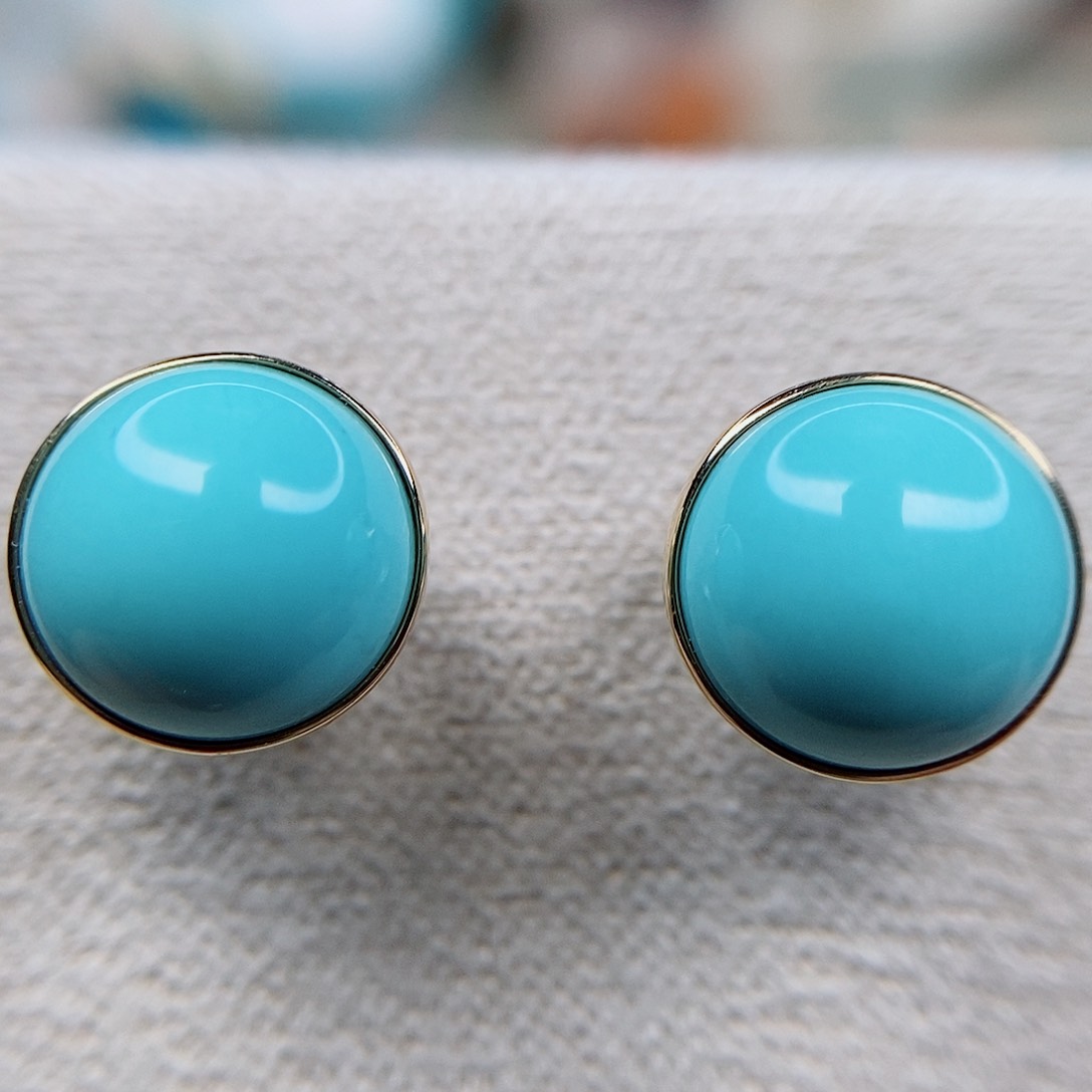 绿松石耳钉18K金镶嵌