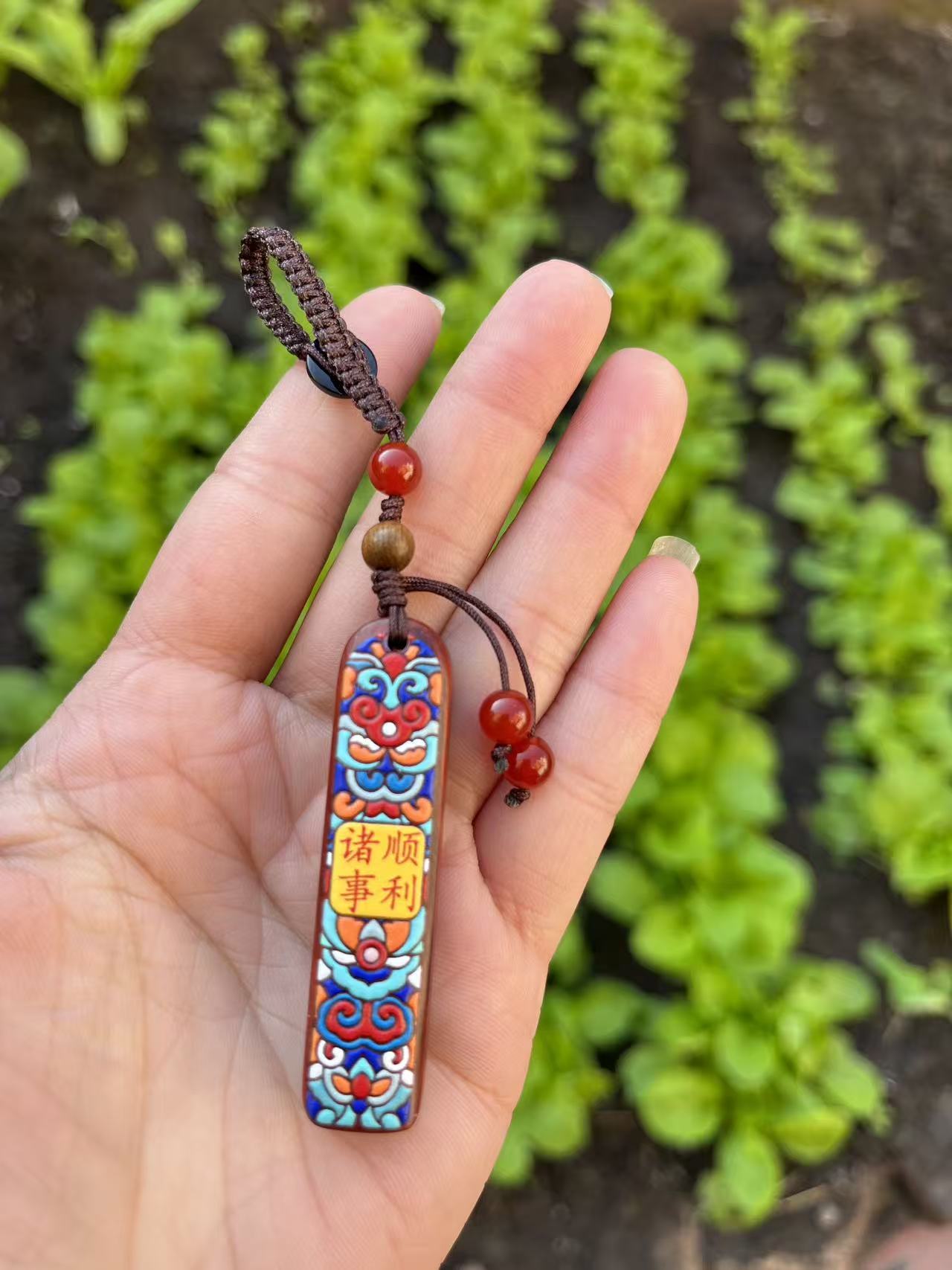 檀木诸事顺利情侣通用防走丢包包挂绳钥匙扣创意挂件