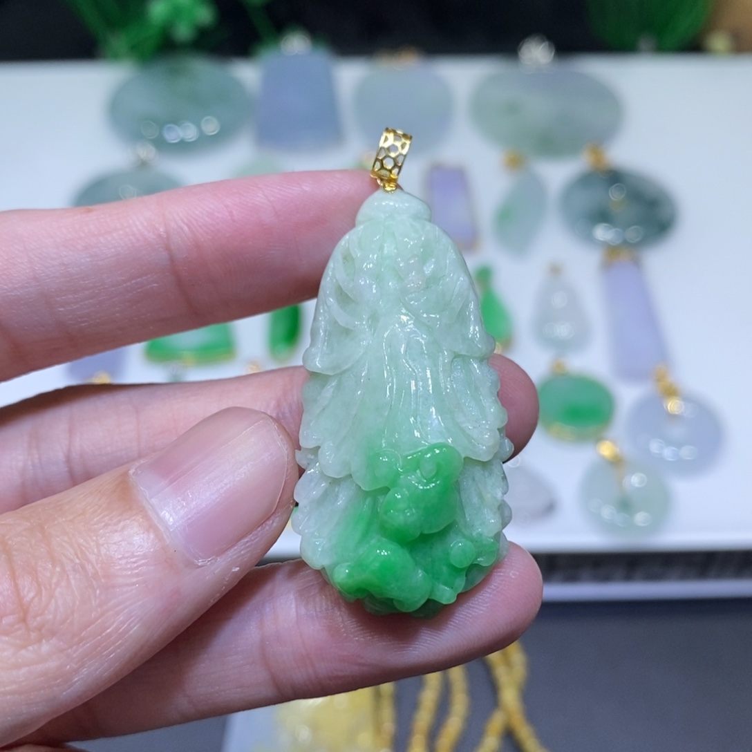 翡翠18K金镶嵌吊坠(不含链)