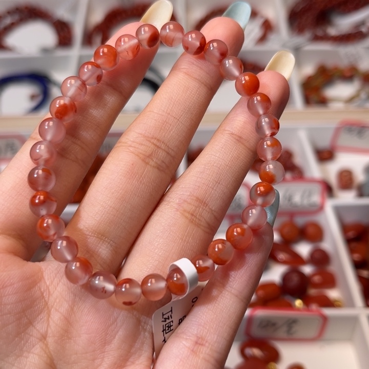 南红玛瑙未镶嵌手链冰底飘花6mm圆珠