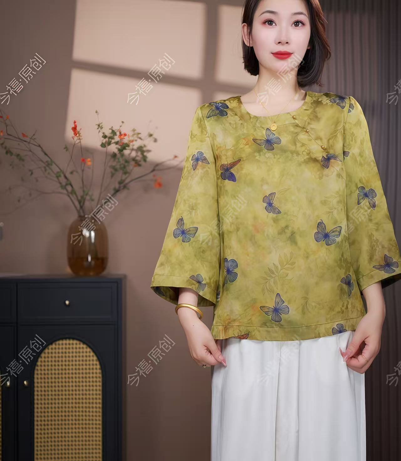 【金蝶】原创高定；早秋新款时尚百搭满分蚕丝复古女士小衫