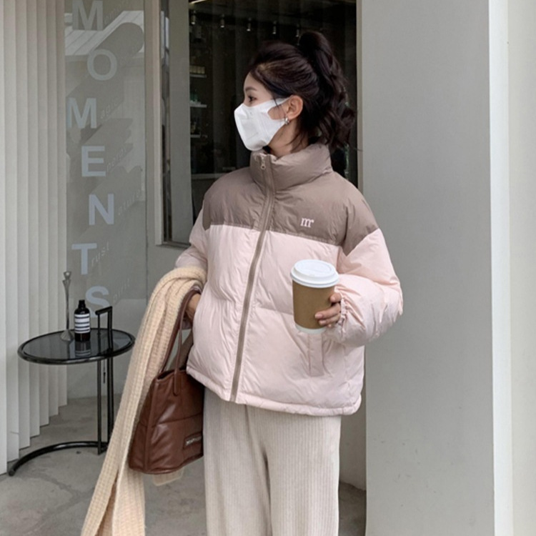 羽绒服女冬季新款韩版拼色短款加厚时尚洋气宽松面包服小个子学生