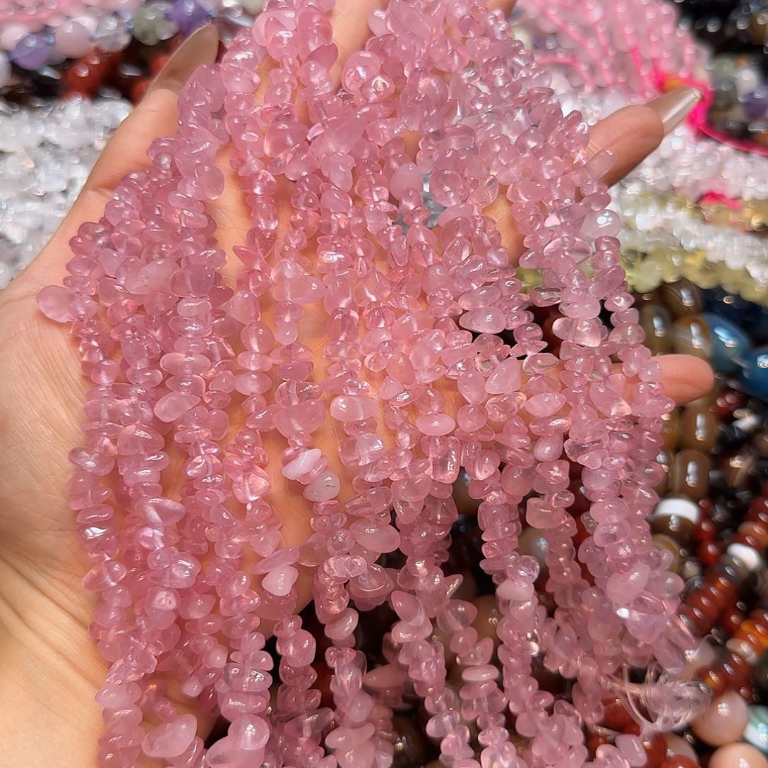 玛瑙/玉髓未镶嵌珠宝半成品高透粉晶绕手4圈