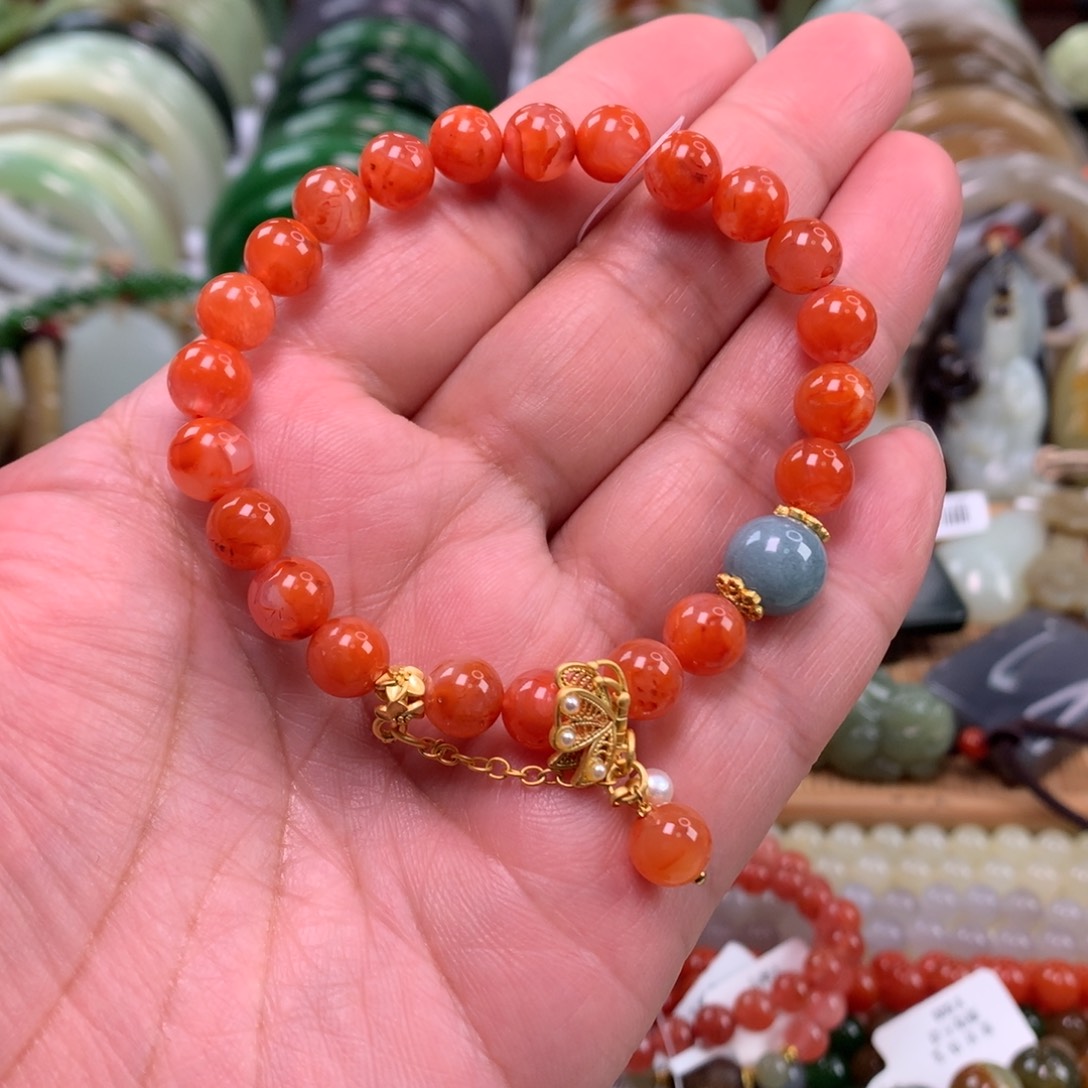 南红玛瑙未镶嵌手链卡0.7