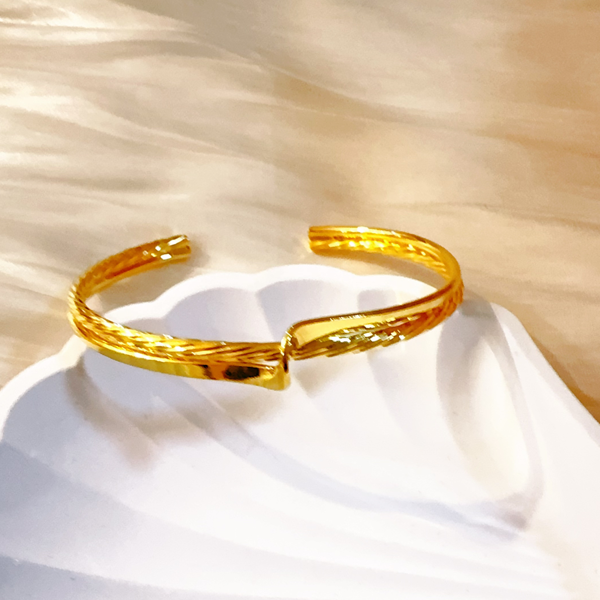 铜合金手镯 铜合金 KS-00678号新中式羽毛开口手镯