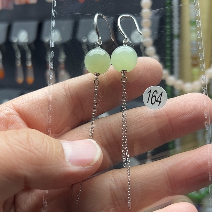 和田玉耳饰银S925镶嵌图*山