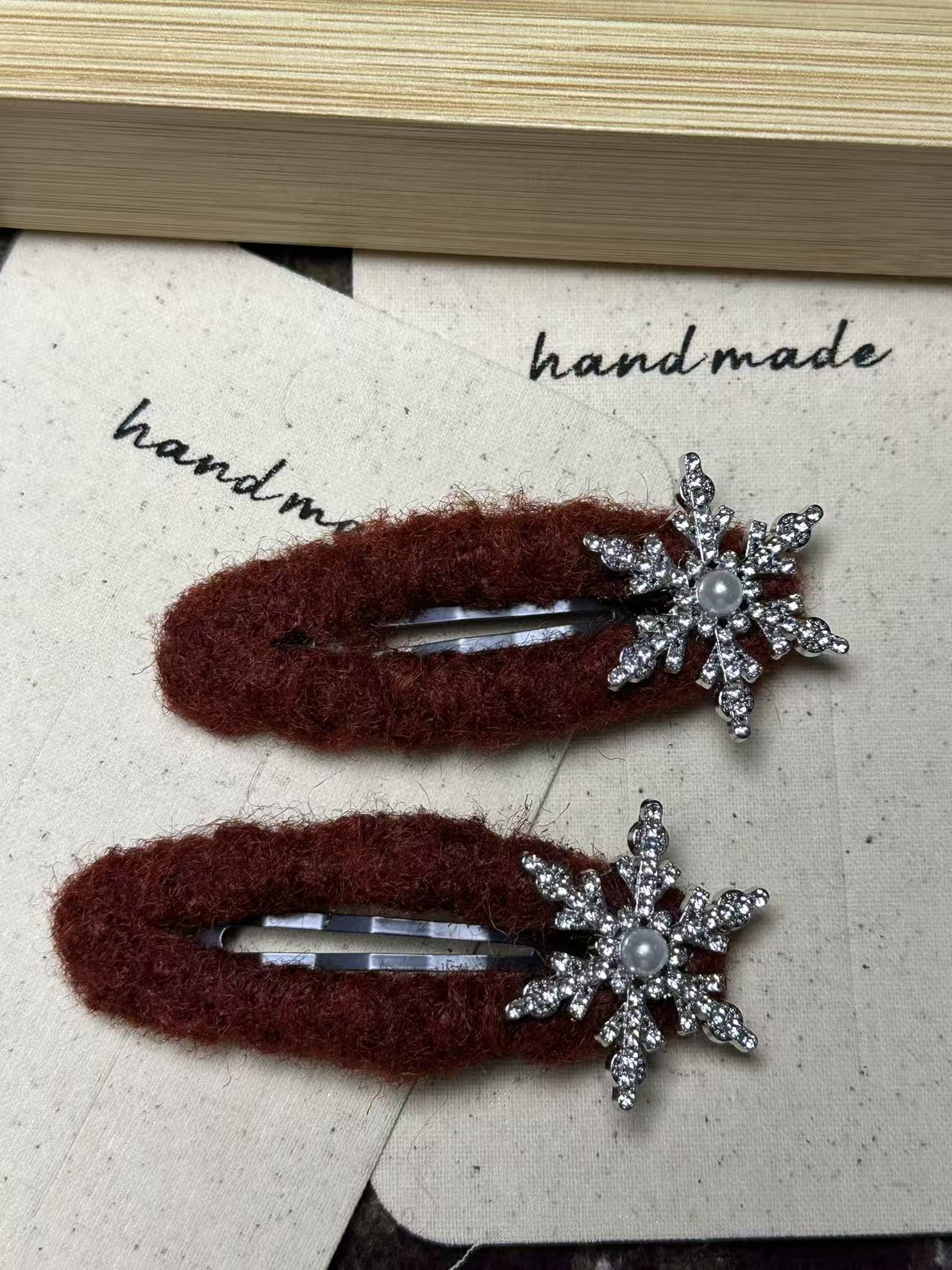 韩系BB夹新年款雪花红色重工手工制作