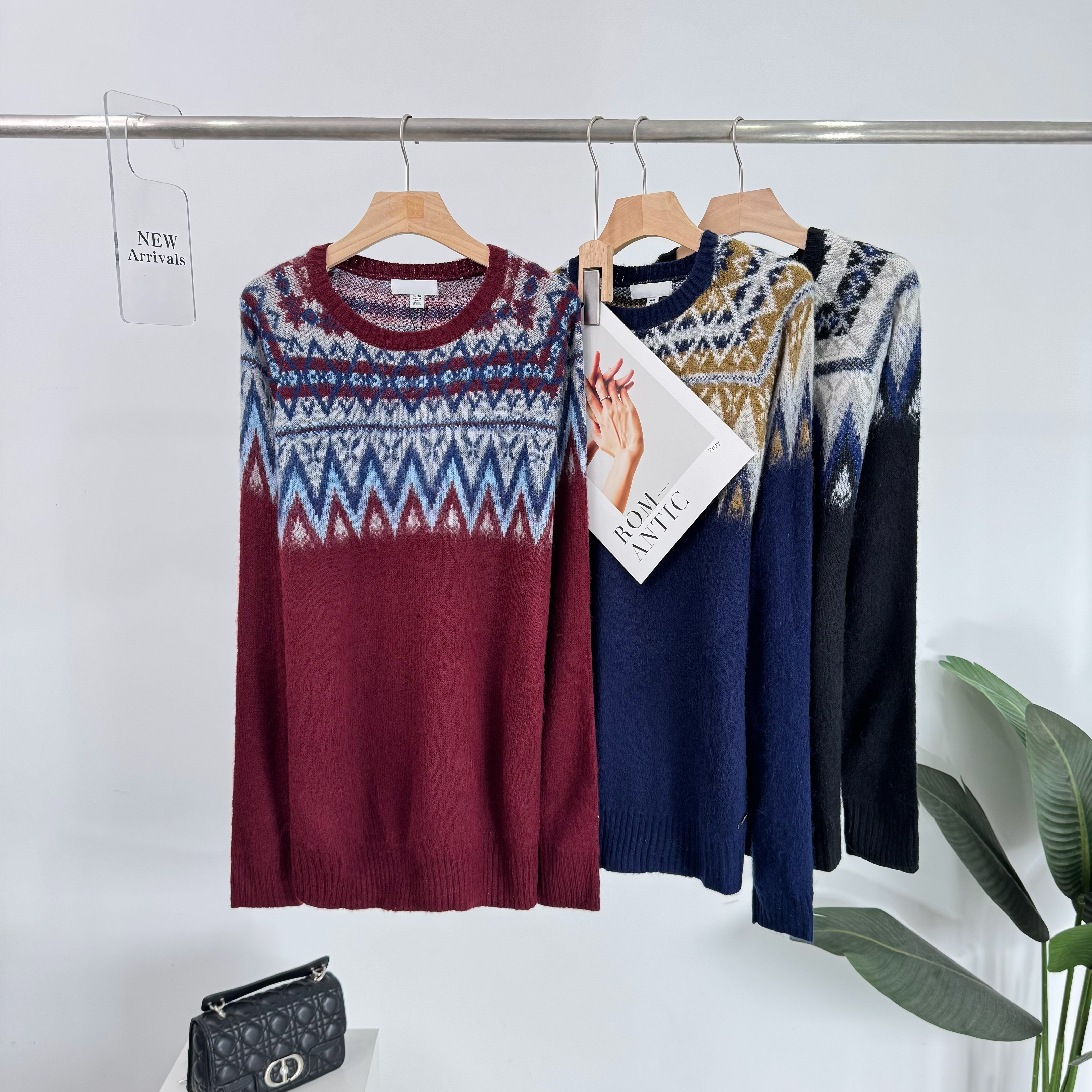 C160插肩袖厚款提花针织保暖圆领毛衣衫套头休闲绒衫CPB