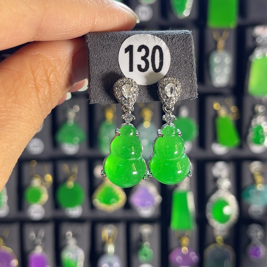 翡翠银S925镶嵌耳饰130