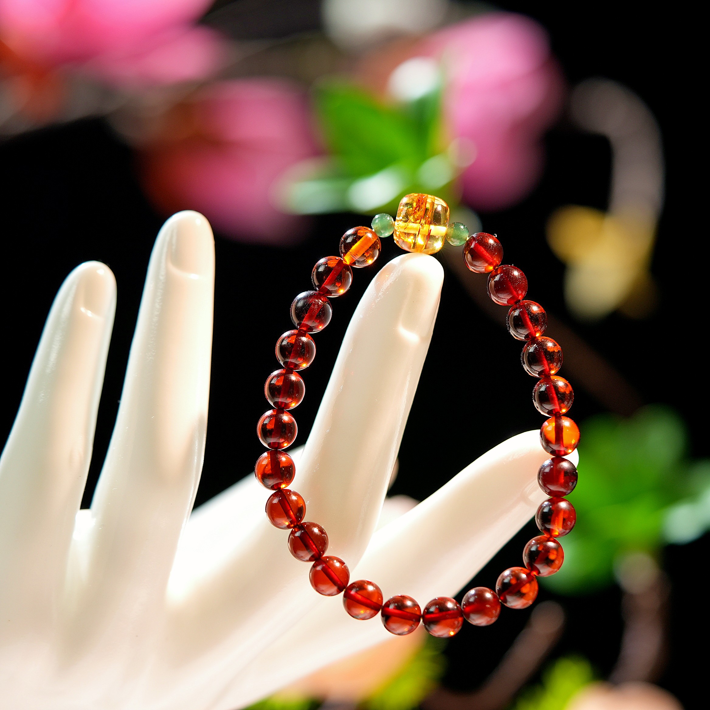 春有约-10mm花珀老型6mm血珀设计款单圈手串