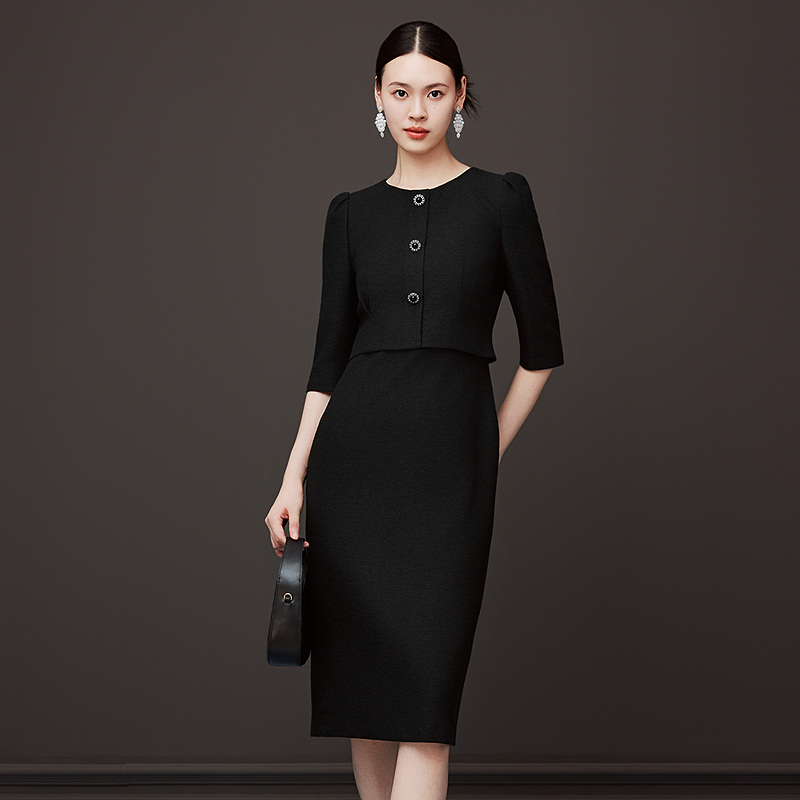 夏季轻薄七分袖新款长裙25年气质收腰法式名媛连衣裙MOGC03WOP015