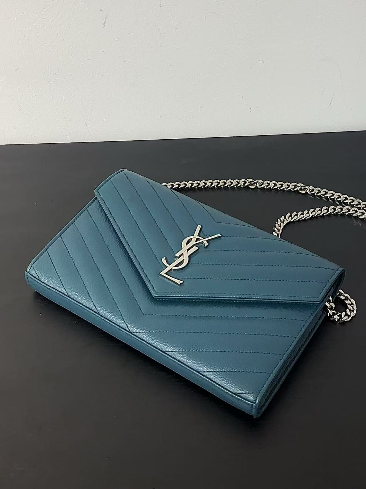 95新 YSL/圣罗兰 CS5968/Ysl孔雀绿小号信封单肩包