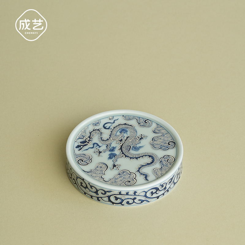 成艺覆银穿云龙元融盖置复古中式陶瓷壶垫家用功夫茶具盖托杯垫
