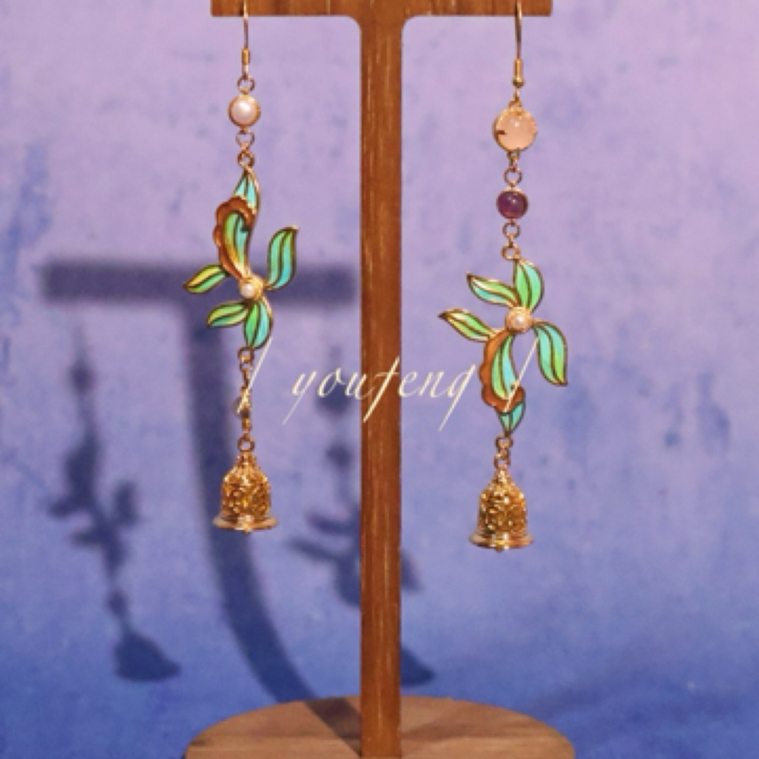 【风聆】原创非遗点翠工艺手工鹦鹉毛仿点翠耳坠