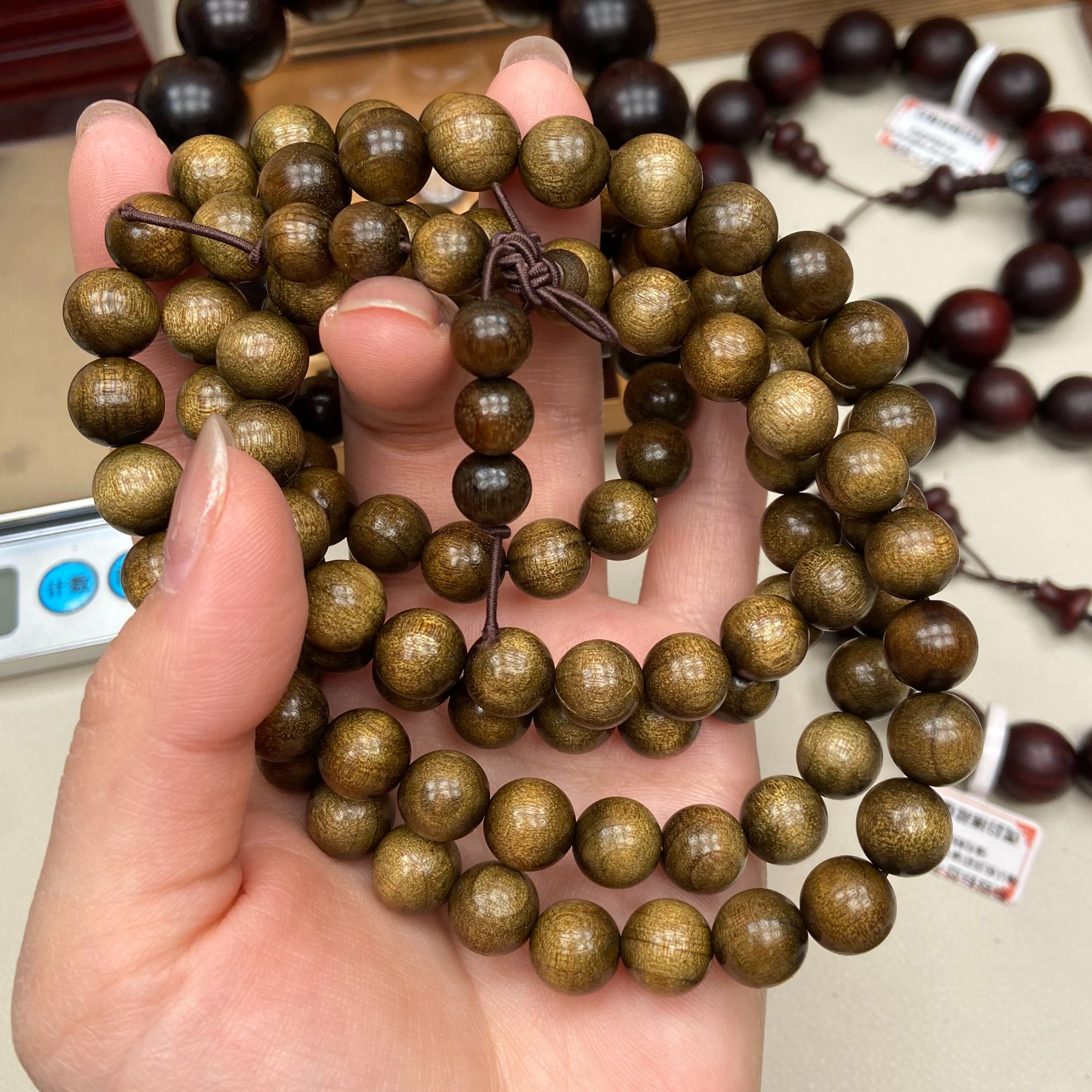 10mm*108金丝楠多圈长串木质文玩手串X1