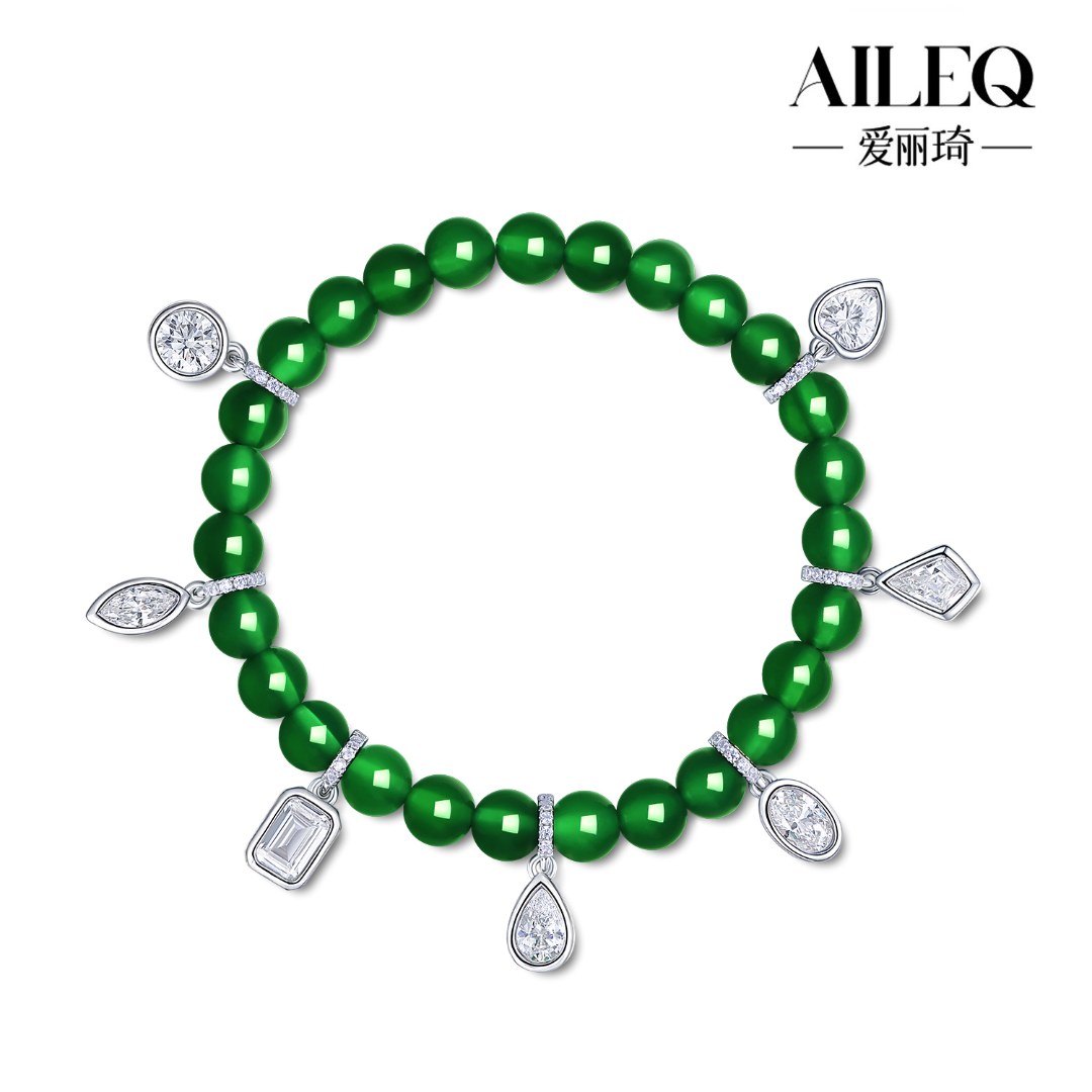 AILEQ925银镶天然玉髓满绿新品百花齐放小米珠手串欧若风手链珠宝