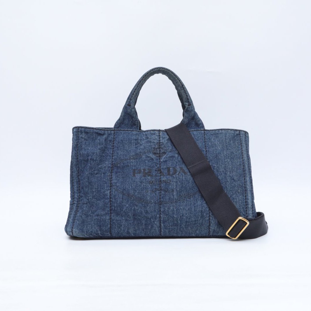 99新 Prada/普拉达 -288小花6枫 牛仔蓝 帆布 Prada tote包