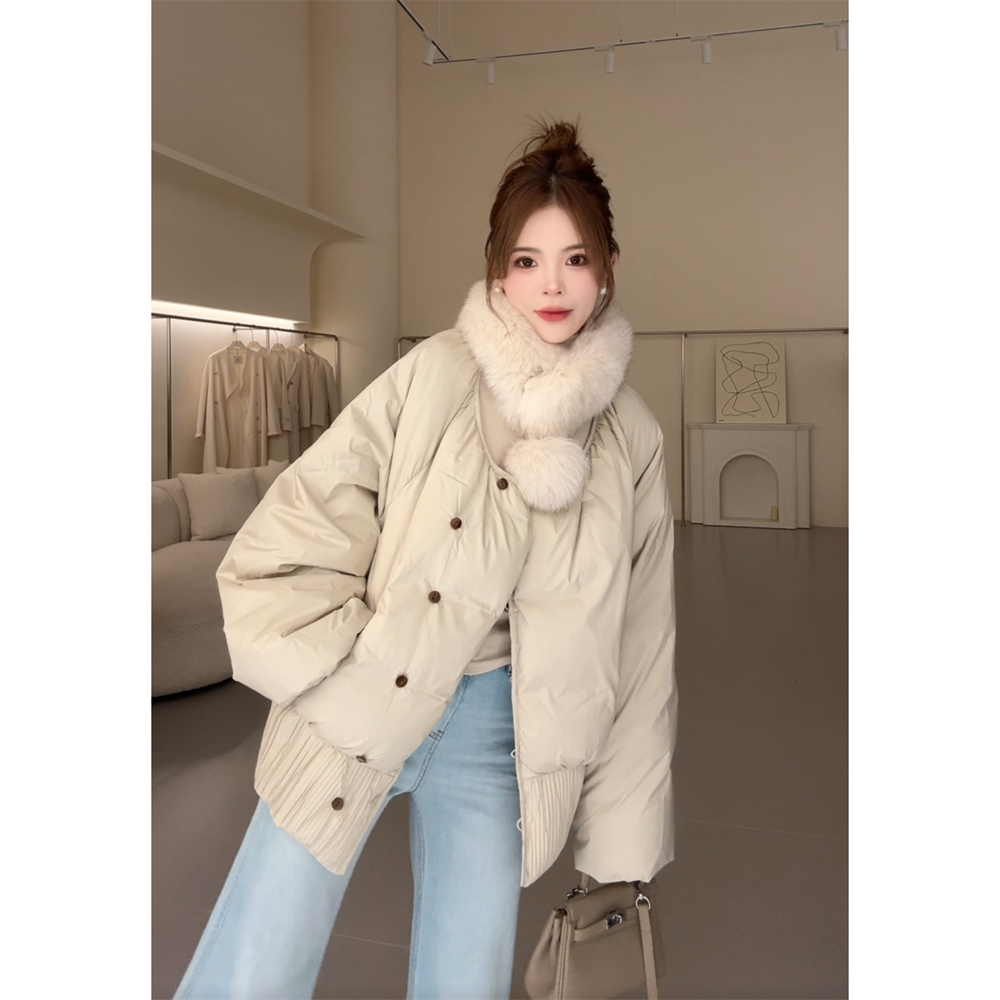 NN CHIC.新款自制9827 毛领圆领系扣短款羽绒服外套