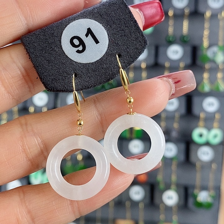 和田玉耳饰18K金镶嵌