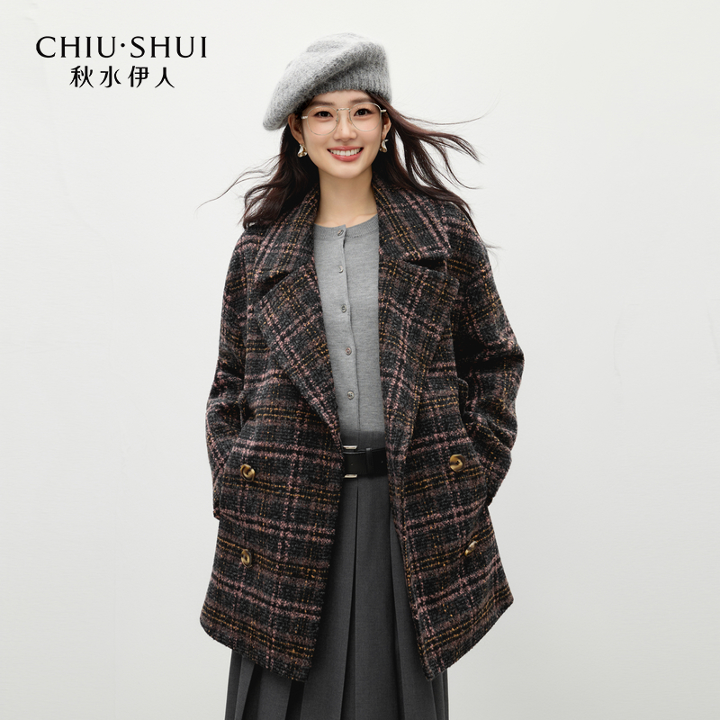 【CC专属】秋水伊人翻领毛呢外套女显瘦外套625409D070183