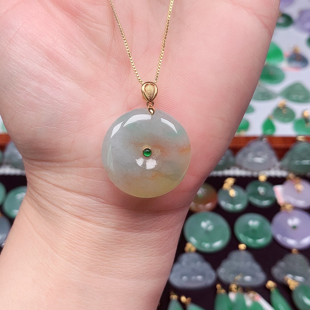 翡翠颈饰18K金镶嵌天然翡翠A货