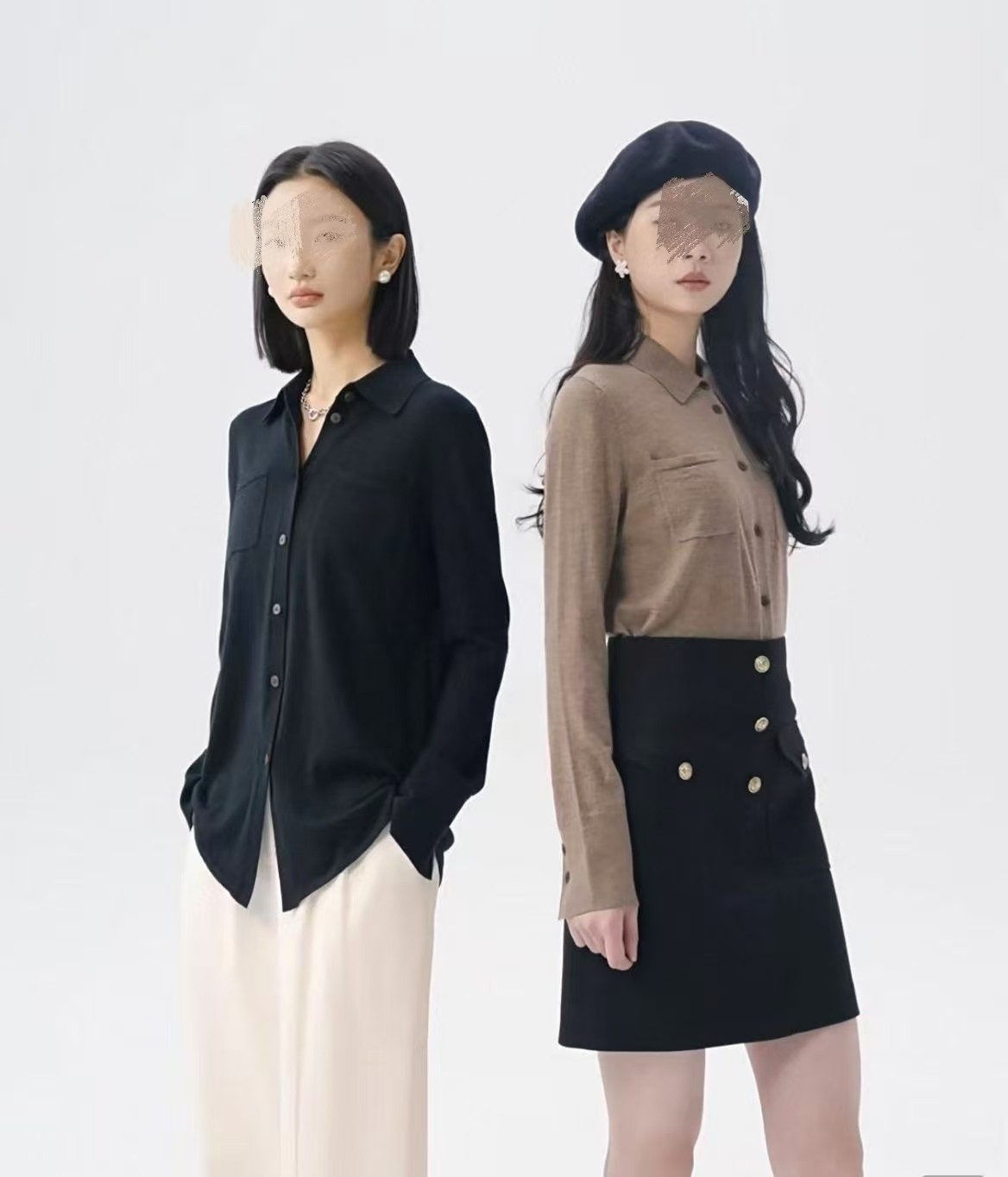深呼吸春秋季休闲纯色衬衫羊毛上衣针织开衫女
