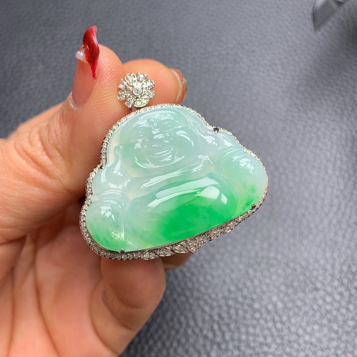 翡翠吊坠(不含链)18K金镶嵌